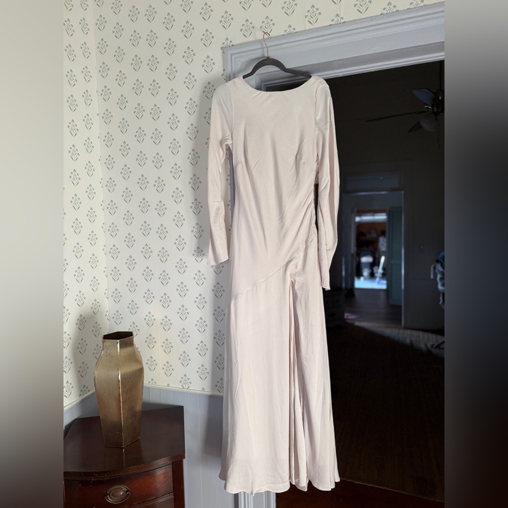 Anthropologie BHLDN Long-Sleeve Cowl-Back Drop-Waist Side-Slit Maxi Dress